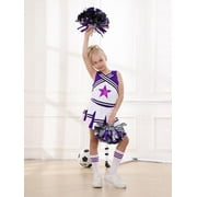 LOLANTA Girls Cheerleading Outfit Cheer Costume For Girls Sleeveless Crop Top\u0026Skirt\u0026Socks\u0026Pom Poms